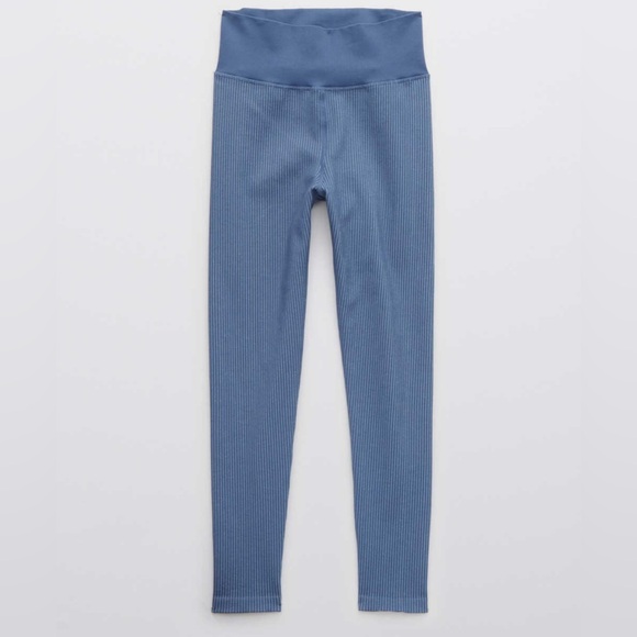 Offline by Aerie 7/8 Hi Rise Blue Ribbed Seamless High Rise Athletic Leggings - Picture 4 of 8